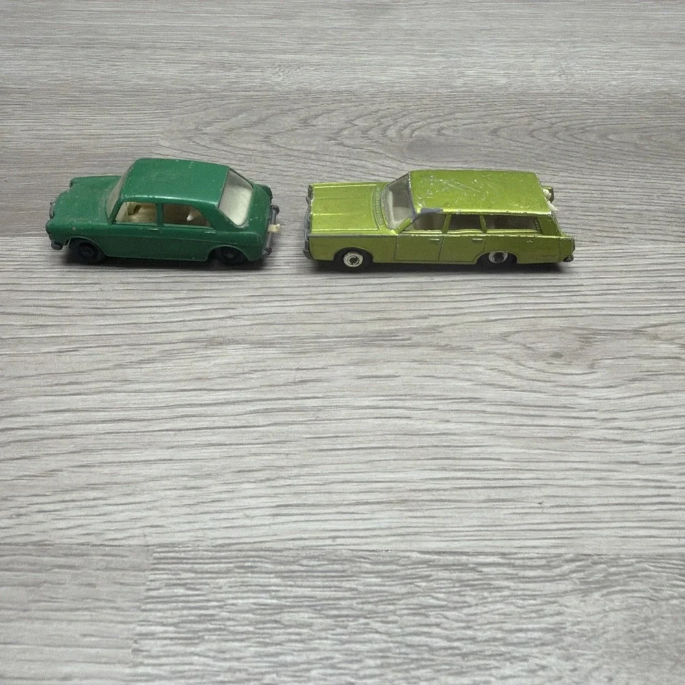 Lesney Matchbox #64 MG 1100 & #55 Or #73 Mercury Die Cast Vintage Cars Ft. Dogs
